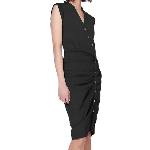 New Veronica beard Bell Button Down Ruched Shirtdress - Picture 3 of 8